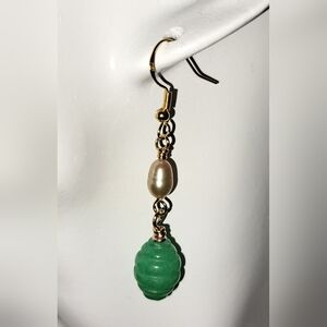 Elegant Green Adventurine and Gold Freshwater Pearl Dangle Earrings
